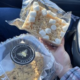 Half eaten Oatmeal Cream Pie & Rice Crispy Treat