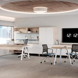 Tayco Halifax executive office layout with U-shape desk, storage and meeting table