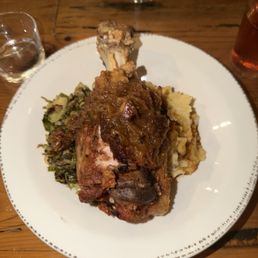 Pork Shank with bacon and onion marmalade, potato mash, and sautéed brussel sprouts. Perfect! Pork Shank with bacon and onion marmalade, potato mash, and sautéed brussel sprouts. Perfect!
