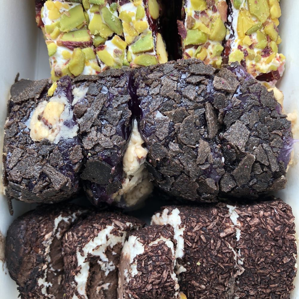 Troya - Top to Bottom: Sour Pomegranate Pistachio, Mixed Berry Nuts, Tiramisu Chocolate - Desserts Near Me - Monterey, California Troya - Top to Bottom: Sour Pomegranate Pistachio, Mixed Berry Nuts, Tiramisu Chocolate - Desserts Near Me - Monterey, California