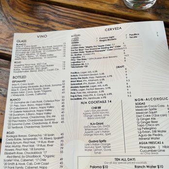 Playa - Playa wine list - Mexican Near Me - Mill Valley, California