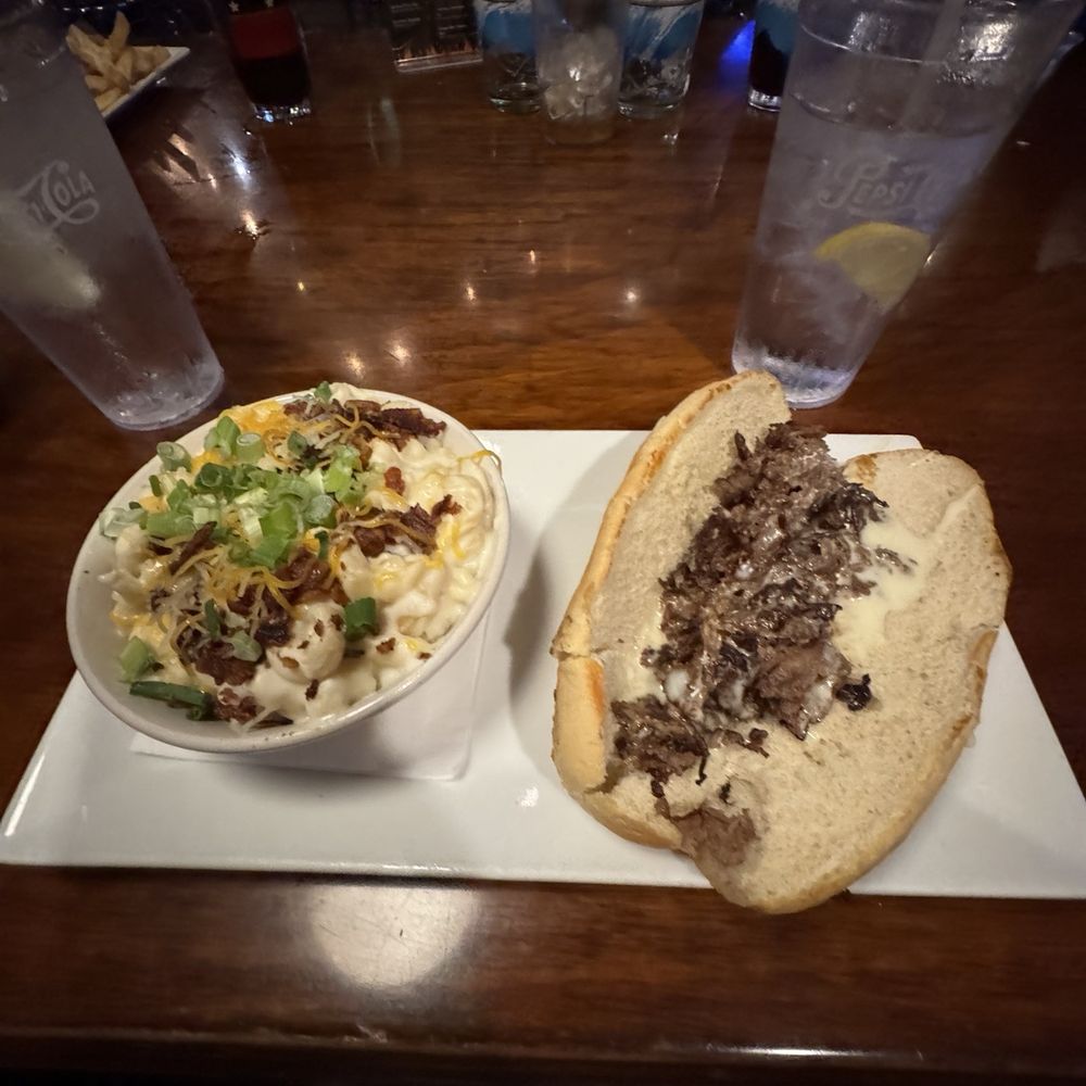 PHILLY CHEESE STEAK, a side of mac and cheese and a water - about $20 before tips