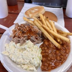 Westside BBQ & Cakes - Meat no smoke flavor, beans good, slaw store bought, fries good, sauce runny no flavor.
