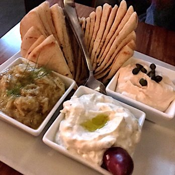 Stella's - Tria with caviar mousse, tzatziki, and eggplant purée (wasn't a fan of that one and I love eggplant). - Greek Near Me - Charleston, South Carolina