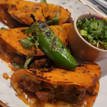 Mixto Latin Cuisine - Birria Tacos served with consummé - Peruvian Near Me - San Francisco, California