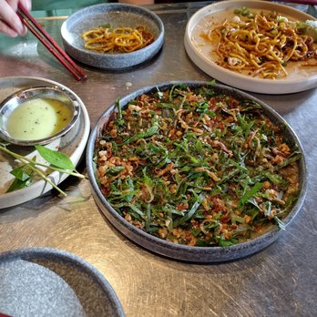 Lunch Lady - Octopus (1 skewer eaten), beef carpaccio, garlic noodles (reminants) - Vietnamese Near Me - Vancouver, British Columbia