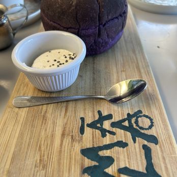 Mala Ocean Tavern - Ube bread with black salt butter - Seafood Near Me - Lahaina, Hawaii Mala Ocean Tavern - Ube bread with black salt butter - Seafood Near Me - Lahaina, Hawaii