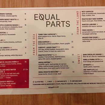 Equal Parts - Menu 2/2026 - New American Near Me - San Francisco, California Equal Parts - Menu 2/2026 - New American Near Me - San Francisco, California