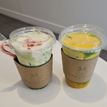 Boba Unit Cafe - Peppermint Bark Matcha & Mango Mousse Matcha. Both sooo good at 50% sweetness! - Bubble Tea Near Me - Roseville, California