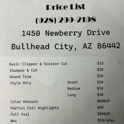 Haircut Studio Salon - Price list