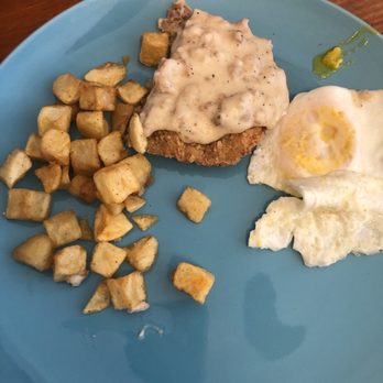 R.J.'s Bob-Be-Que Shack - Country Fried Steak. This is just half of the plate. My husband and I always split the breakfast as it's a lot of food for one person! - Barbeque Near Me - Mission, Kansas R.J.'s Bob-Be-Que Shack - Country Fried Steak. This is just half of the plate. My husband and I always split the breakfast as it's a lot of food for one person! - Barbeque Near Me - Mission, Kansas