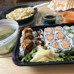Lin's Asian Cuisine - White Tuna Jalapeno Roll, Spicy Crunch Kani Roll, Fried Oyster roll, Fried Banana Tempura, Miso Soup