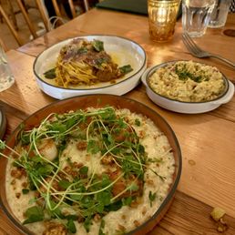 Risotto and tagliatelle ragu and cauliflower carbonara Risotto and tagliatelle ragu and cauliflower carbonara