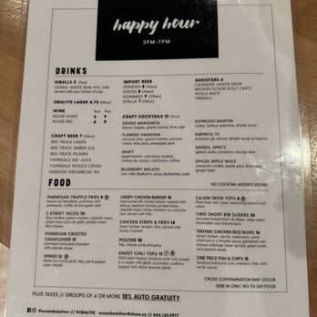 The Ocean Beach Crafts, Drafts & Eats - Happy hour menu as of December 2024 - Bars Near Me - White Rock, British Columbia