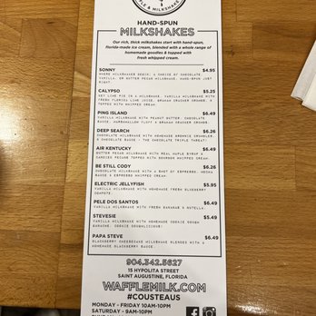 Cousteau's Waffle & Milkshake Bar - Milkshake Menu - Waffles Near Me - St Augustine, Florida