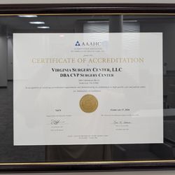 CVP Surgery Center - This is a Certificate of Accreditation on the wall.  Photo taken May 5, 2026.