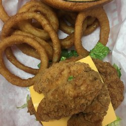 Zac's Philly Steaks and Shakes - Fried  Chicken Sandwich and Onion Rings.