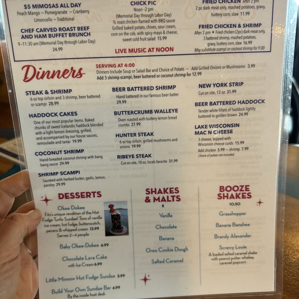 Back of the menu