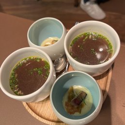 Starter of veggie broth- amazing! And eel Starter of veggie broth- amazing! And eel