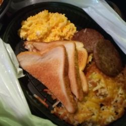 Waffle House - The eggs with cheese, toast, sausage and hash browns with onions