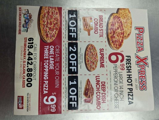 Menu photo 2 Pizza Xpress El Cajon, CA Menu photo 2 Pizza Xpress El Cajon, CA