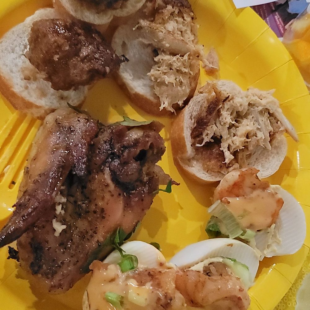Sumthing Antioch - Baked chicken wings, deviled egg with Cajun shrimp on top, salmon croquet casserole on sour dough, REAL meatballs - Bars Near Me - Antioch, California