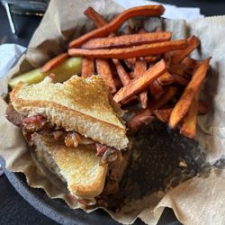 Trout Town Tavern & Eatery - BNQ brisket grilled cheese with Sweet potato fries! Very good and very filling!