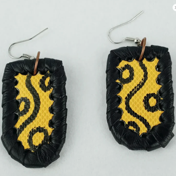 Mahogany Makers - "Black & Yellow" Handpainted Leather Earrings - Accessories Near Me - Baltimore, Maryland