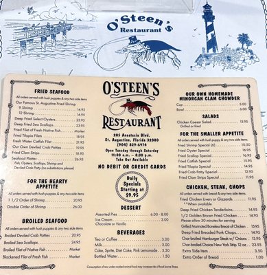 Menu photo 8 O'Steen's Restaurant Saint Augustine, FL