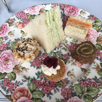 Harmony Tea Room - The finger sandwiches (cucumber, tomato, pinwheel - forgot what this was, horseradish and beet, and Asian chicken salad) - Tea Rooms Near Me - Westwood, New Jersey