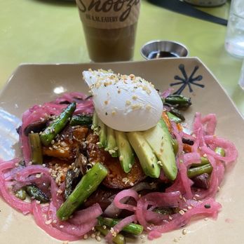 Snooze, an A.M. Eatery - This is the sweet potato mash up and chai latte - Breakfast & Brunch Near Me - Orange, California Snooze, an A.M. Eatery - This is the sweet potato mash up and chai latte - Breakfast & Brunch Near Me - Orange, California