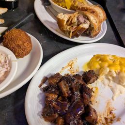 Burnt ends with Mac and cheese, Scottish egg, Rory O'Connor burger Burnt ends with Mac and cheese, Scottish egg, Rory O'Connor burger
