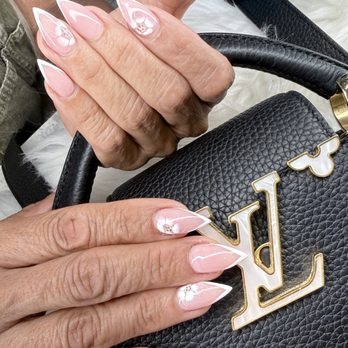 2Q Nails Bar - French tips with white flowers. me lounge pretty nails nail spa near me, versace nails spa, nail shop - Nail Salons Near Me - Norco, California 2Q Nails Bar - French tips with white flowers. me lounge pretty nails nail spa near me, versace nails spa, nail shop - Nail Salons Near Me - Norco, California