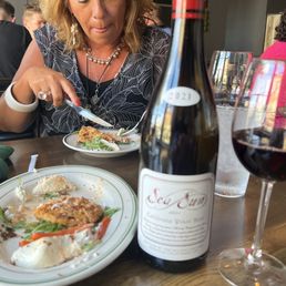 Fried green tomato with burrata appetizer and 1/2 price bottle night. Fried green tomato with burrata appetizer and 1/2 price bottle night.