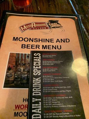 Menu photo 5 Moon Runners Saloon Garner, NC