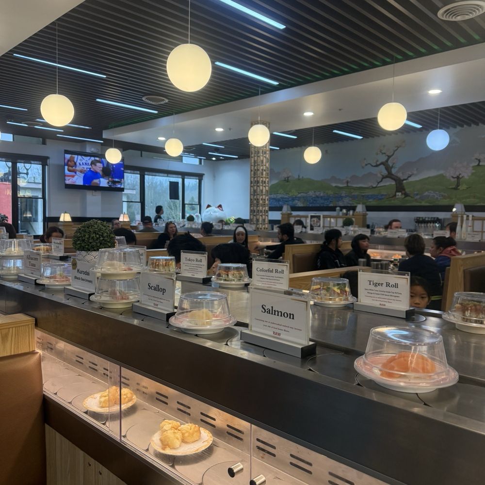 A view of the conveyer belt from my table