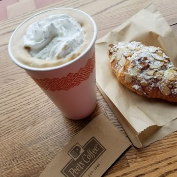 Peet's Coffee - Almond milk mocha with non-dairy whip with an almond croissant. - Coffee & Tea Near Me - San Jose, California Peet's Coffee - Almond milk mocha with non-dairy whip with an almond croissant. - Coffee & Tea Near Me - San Jose, California