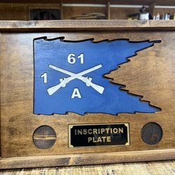 90 Proof Woodworking - Wood guidon replica plaques with inscription plate and 2 spots for coins