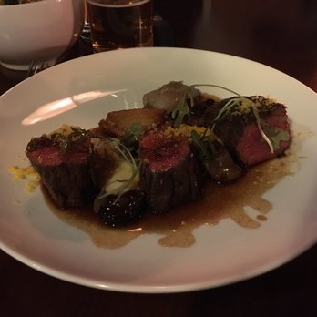 Tuome - Main: Beef with sunchoke, shallot confit, and mushroom - New American Near Me - New York, New York Tuome - Main: Beef with sunchoke, shallot confit, and mushroom - New American Near Me - New York, New York