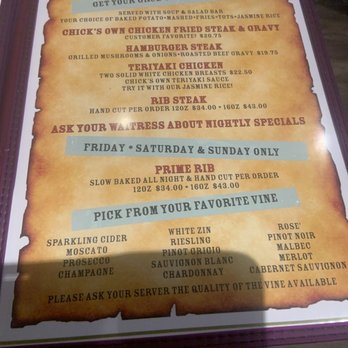 Chicks Restaurant & Bar - Menu - Steakhouses Near Me - Alder, Montana