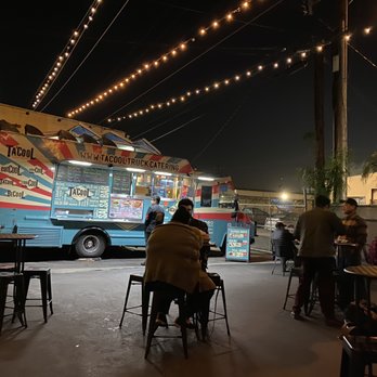 Progress Brewing - Outside patio is lit and has a taco truck - Breweries Near Me - South El Monte, California