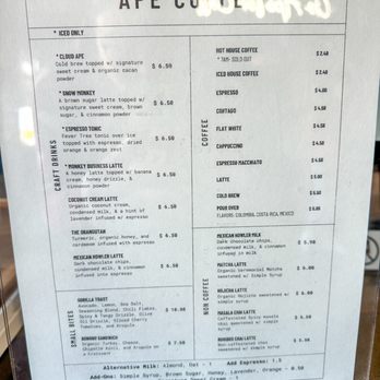 Ape Coffee - Menu - Coffee & Tea Near Me - Orange, California