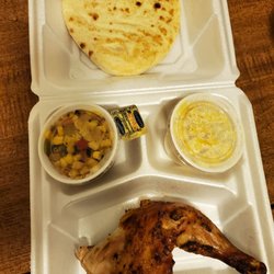 YaYa's Flame Broiled Chicken - "Two pieces" dark meat chicken with mac and cheese and roasted corn and peppers