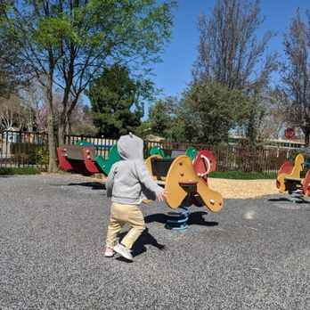 Lincoln Glen Park - Wooden riders and seesaw in the background. Bushes where birds like to hang out. This is prime time entertainment as she LOVES birds. - Parks Near Me - San Jose, California Lincoln Glen Park - Wooden riders and seesaw in the background. Bushes where birds like to hang out. This is prime time entertainment as she LOVES birds. - Parks Near Me - San Jose, California