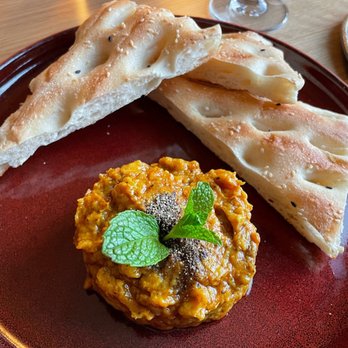 Zarak By Afghan Kitchen - Chilled eggplant starter with grilled bread (vegan) - Afghan Near Me - Vancouver, British Columbia Zarak By Afghan Kitchen - Chilled eggplant starter with grilled bread (vegan) - Afghan Near Me - Vancouver, British Columbia