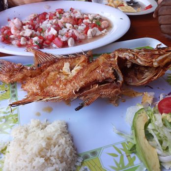 El Pirata - Already dug into whole fried fish and a large ceviche of shrimp and escargot. So good! - Seafood Near Me - Playa del Carmen, ROO