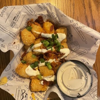 The Biscuit Bar - Tater Tots - Fully Loaded Style, not too bad. Not the best - Breakfast & Brunch Near Me - Plano, Texas The Biscuit Bar - Tater Tots - Fully Loaded Style, not too bad. Not the best - Breakfast & Brunch Near Me - Plano, Texas