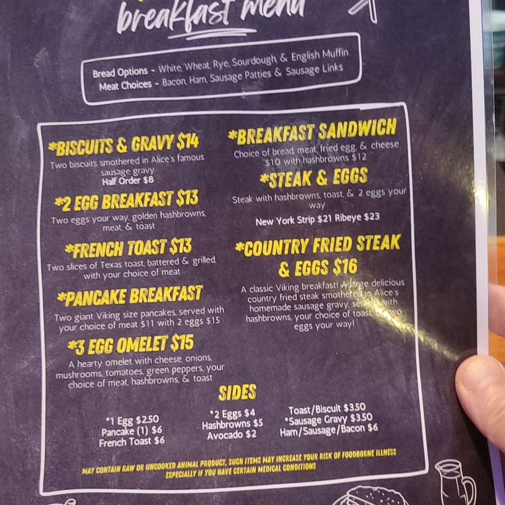 The Viking Lounge - Regular Breakfast Menu - Lounges Near Me - Lacey, Washington