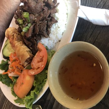 Pho Saigon - Beef and Eggroll Rice Dish - Vietnamese Near Me - Katy, Texas Pho Saigon - Beef and Eggroll Rice Dish - Vietnamese Near Me - Katy, Texas