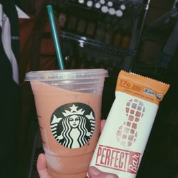 iced coffee unsweetened w/ heavy cream  and a protein bar is my GO 2